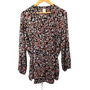 Terra & Sky Black Floral Blouse Size 1X